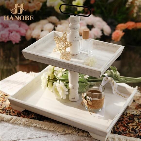 Tiered Tray for Table Decor: 2 Tier Serving Stand Farmhouse Decorative Tray - Picture 2 of 7